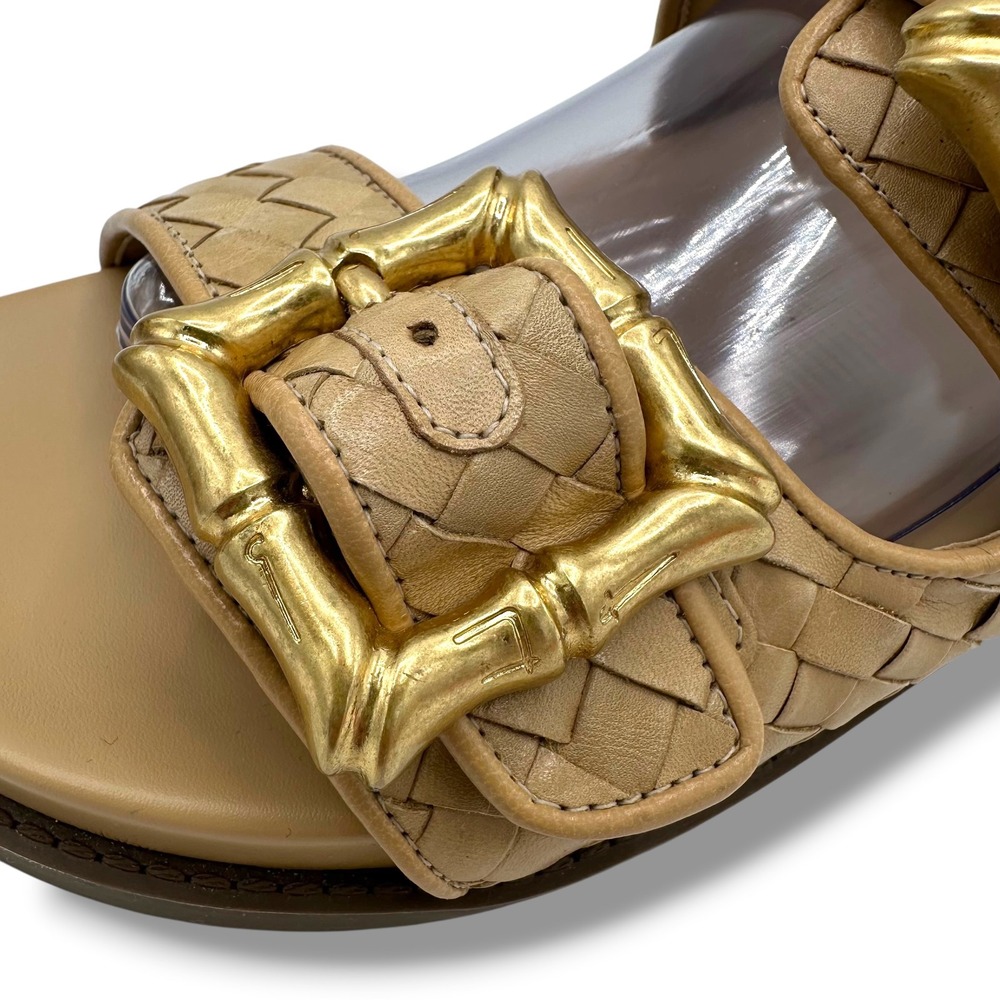 Schutz Atanado Tan Woven Leather Bamboo Buckle Slide Sandals Molded Bed 11B - Picture 3 of 11